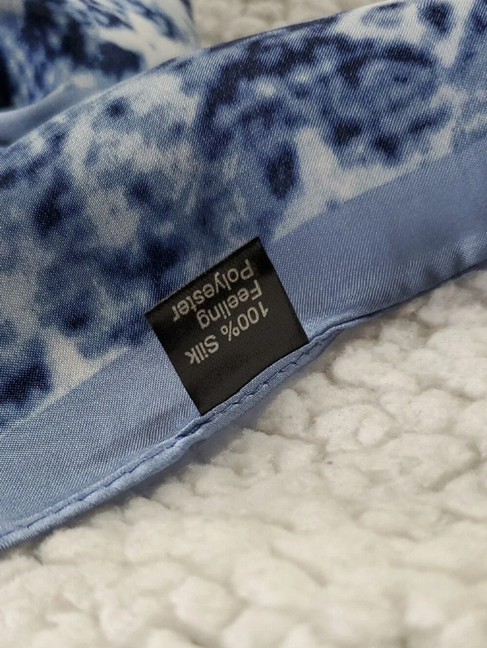 Blue and White Patterned Silk Scarf